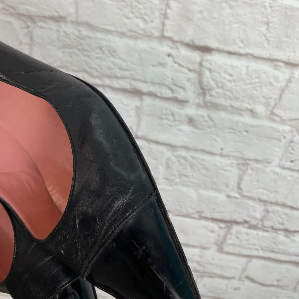 Salvatore Ferragamo Black Leather Logo Kitten Career Style Heels Size 10 - Picture 5 of 13